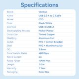  Vention USB 2.0 A Male to C Male 6A Cable Aluminum Alloy Type 