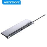  Multi-function USB-C to HDMI/VGA/USB-C Gen 1/USB 3.0x2/USB 2.0/RJ45/SD/TF/TRRS 3.5mm/PD Docking Station 0.25m Gray Metal Type 