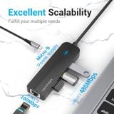  USB-C to USB 2.0*3/RJ45/Micro-B HUB 0.15M Black ABS Type 