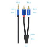  Cotton Braided 3.5mm Male to 2RCA Male Audio Cable Blue Aluminum Alloy Type 