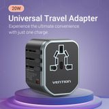  Bộ sạc du lịch đa năng Vention 3-Port USB Universal Travel Adapter 20W - FJC (USBx2 + Type C , 20W/18W/18W, PD/QC3.0/AFC/FCP Multi Quick charge support, Multi Plug Port) 