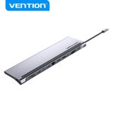  Multi-function USB-C to DP/HDMI/VGA/USB-C Gen 1/USB 3.0x2/USB 2.0/RJ45/SD/TF/TRRS 3.5mm/PD Docking Station 0.25m Gray Metal Type 