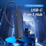  USB-C to USB 2.0*3/RJ45/Micro-B HUB 0.15M Black ABS Type 