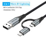  Cáp Sạc Nhanh 2-in-1 MFi USB to M+L VENTION CQH (2.4A) 