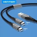  Cáp sạc 2 đầu Type C chuẩn MFI Vention Y-Splitter Cable CQO (USB 2.0 A Male to Dual USB-C Male, 0.5/1M Gray Aluminum Alloy, MFi Certified) 