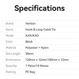 Dây Velcro cố định cáp Vention Hook & Loop Cable Tie - KAN (120mm x 12mm, 1 pcs/10pcs) 