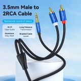  Cotton Braided 3.5mm Male to 2RCA Male Audio Cable Blue Aluminum Alloy Type 