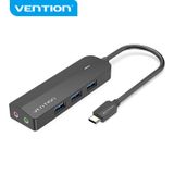  HUB chuyển đa năng Vention USB-C to USB 3.0*3/Micro-B HUB With External Stereo Sound Adapter - TGQ (tích hợp chuyển Type C to Audio AUX 3.5mm for Headphones and Microphones) 