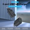  2-port USB(A+C) Wall Charger (18W+20W) EU-Plug Black 