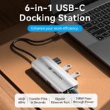  Hub mở rộng đa năng Vention 6in1 Docking Station (USB-C to HDMI/USB 3.0 x3/RJ45/PD, 4k@60Hz, 100W PD) 
