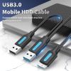  Cáp Data tốc độ cao Vention USB 3.0 A Male to Micro-B Male Cable with USB Power Supply - CQP (Cáp chuyển USB sang Micro-B, 5Gbps, for HDD Box) 