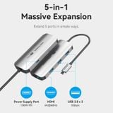  HUb chuyển đa năng Vention 5in1 Vention Docking Station (USB-C to HDMI/USB 3.0 x3/PD, 4K@60Hz, 100W PD Quick charge ) 