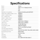  HUB Chuyển Đổi Đa Năng 11-in-1 VENTION TPW (Type-C to RJ45 1Gbps + 1*TF/SD + 1*USB-C Host + 1*Type-C PD100W + 1*USB-C/1*HDMI2 4K@60Hz + USB-A 3.2 Gen2 10Gbps + 2*Type-C 3.2 Gen2 10Gbps + DP or HDMI1 4K@60Hz, DisplayLink, Compatible with Windows/MacOS) 