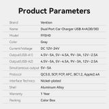  Tẩu sạc nhanh 2 cổng sạc Vention Two-Port USB Car Charger 30W (Kim loại, support QC 3.0, SCP,FCP, AFC) 