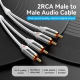  Cáp âm thanh Jack bông sen chất lượng cao Vention Cotton Braided 2RCA Male to Male Audio Cable - BCQ (Cáp vải dù siêu bền, đầu mạ vàng) 