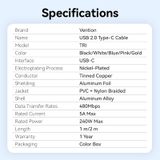  Vention USB 2.0 Type-C Male to Type-C Male 5A Cable  Aluminum Alloy Type 