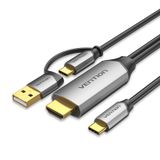  USB-C to HDMI Cable with 2-in-1 (USB & USB-C) Power Supply for Laptop Tablet Mobile Phone TV 