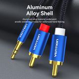  Cotton Braided 3.5mm Male to 2RCA Male Audio Cable Blue Aluminum Alloy Type 