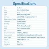  Vention USB 2.0 A Male to 3-in-1 USB-C & Lightning & Micro-B Male 6A Cable Aluminum Alloy Type 