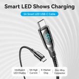  Cáp sạc nhanh, vải dù Vention Cotton Braided Cable With LED Display 5A/100W - TAY (E-Marker Chip, PD Fast charge) 