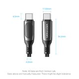  Cáp sạc nhanh, vải dù Vention Cotton Braided Cable With LED Display 5A/100W - TAY (E-Marker Chip, PD Fast charge) 