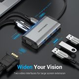  Multi-function USB-C to HDMI/VGA/USB3.0*3/PD Docking Station 0.15M Gray Metal Type 