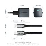  Vention 1-Port USB-C GaN Charger (20W) Gray with USB-C to Lightning Cable (1M) Black EU-Plug 