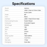 Vention USB-C Male to 3.5mm Male Audio Cable with DAC Adapter ABS Type 