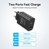  2-port USB(A+C) Wall Charger (18W+20W) EU-Plug Black 