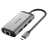  Type-C to HDMI/USB3.0*3/RJ45/PD Converter 0.15M Gray Metal Type 