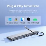  Multi-function USB-C to HDMI/VGA/USB-C Gen 1/USB 3.0x2/USB 2.0/RJ45/SD/TF/TRRS 3.5mm/PD Docking Station 0.25m Gray Metal Type 