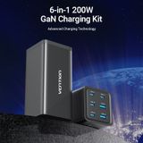  Bộ sạc nhanh đa năng Vention 6-Port Desktop GaN Powerstrip Charger 200W/ 140W - FEN ( TypeCx4 + USBx2, QC/ PD/ PPS/ FCP/ SCP Multi Quick Charge Support) 