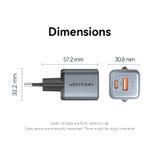  Vention 2-Port USB (C+A) GaN Charger (30W/18W) EU-Plug 
