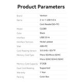  Vention 2-in-1 USB 3.0 A Card Reader(SD+TF) Black Dual Drive Letter 