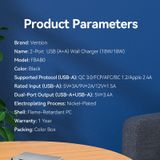  Củ Sạc nhanh 2 Cổng USB Vention FBA Wall Charger (18W/18W) 
