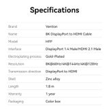  Cáp chuyển DisplayPort sang HDMI Vention Support 8K@60Hz/4K@144Hz/4K@120Hz - HFP (DisplayPort 1.4 Male to HDMI 2.1 Male, 4K/8K/ 3D Support) 