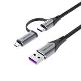  Cáp Sạc Nhanh USB to Type-C+Micro 5A VENTION CQF (480 Mbps, Braided Cable) 