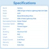  Cáp Sạc Nhanh USB to Lightning VENTION LAM 2.4A (480Mbps) 