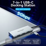  HUB chuyển đa năng Vention 7 in 1 Docking Station - TOP (Type C to HDMI/USB 3.0x3/SD/TF/PD,  0.115m Aluminum Alloy) 