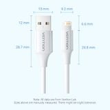  Cáp sạc USB to Lightning Vention Lightning Fast charge Cable 2.4A - LAI ( 1M White) 