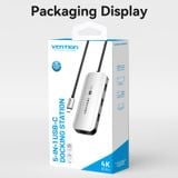  HUb chuyển đa năng Vention 5in1 Vention Docking Station (USB-C to HDMI/USB 3.0 x3/PD, 4K@60Hz, 100W PD Quick charge ) 