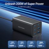  Bộ sạc nhanh đa năng Vention 6-Port Desktop GaN Powerstrip Charger 200W/ 140W - FEN ( TypeCx4 + USBx2, QC/ PD/ PPS/ FCP/ SCP Multi Quick Charge Support) 