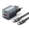 Vention 2-Port USB (C + A) GaN Charger (30W/18W) Gray with USB-C to USB-C Cable (1M) Black EU-Plug 