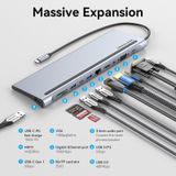  Multi-function USB-C to HDMI/VGA/USB-C Gen 1/USB 3.0x2/USB 2.0/RJ45/SD/TF/TRRS 3.5mm/PD Docking Station 0.25m Gray Metal Type 
