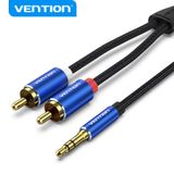  Cotton Braided 3.5mm Male to 2RCA Male Audio Cable Blue Aluminum Alloy Type 