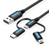  Cáp Sạc Nhanh 3-in-1 USB to Micro-B + USB-C + Mini-B VENTION CQI (2A, 480Mbps) 