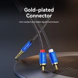  Cotton Braided 3.5mm Male to 2RCA Male Audio Cable Blue Aluminum Alloy Type 