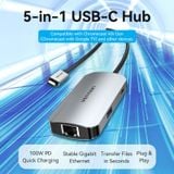  Hub chuyển mở rộng tốc độ cao Vention 5in1 Extention Adapter PD100W - TNF (USB-C to USB3.0x3/RJ45/PD, Compatible with Google Chromecast TV) 