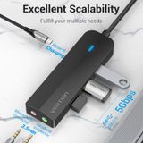  HUB chuyển đa năng Vention USB-C to USB 3.0*3/Micro-B HUB With External Stereo Sound Adapter - TGQ (tích hợp chuyển Type C to Audio AUX 3.5mm for Headphones and Microphones) 