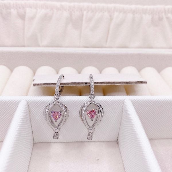  Khuyên Swarovski dancing khinh khí cầu hồng - Swarovski Rhodium Plated Pink Into The Sky Drop Pierced Earrings 